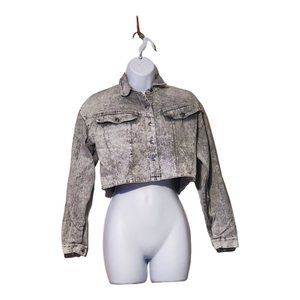 VTG Women's S Black Acid Washed Cropped Denim Jean Jacket